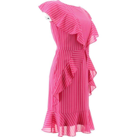 NWT DU JOUR SCOOP-NECK STRIPED RUFFLE DRESS VERY BERRY 12‎ - Picture 10 of 15